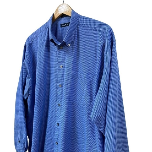 Nautica Blue Check Men's Dress Shirt Button Down, 17, 34/35 - Picture 3 of 6